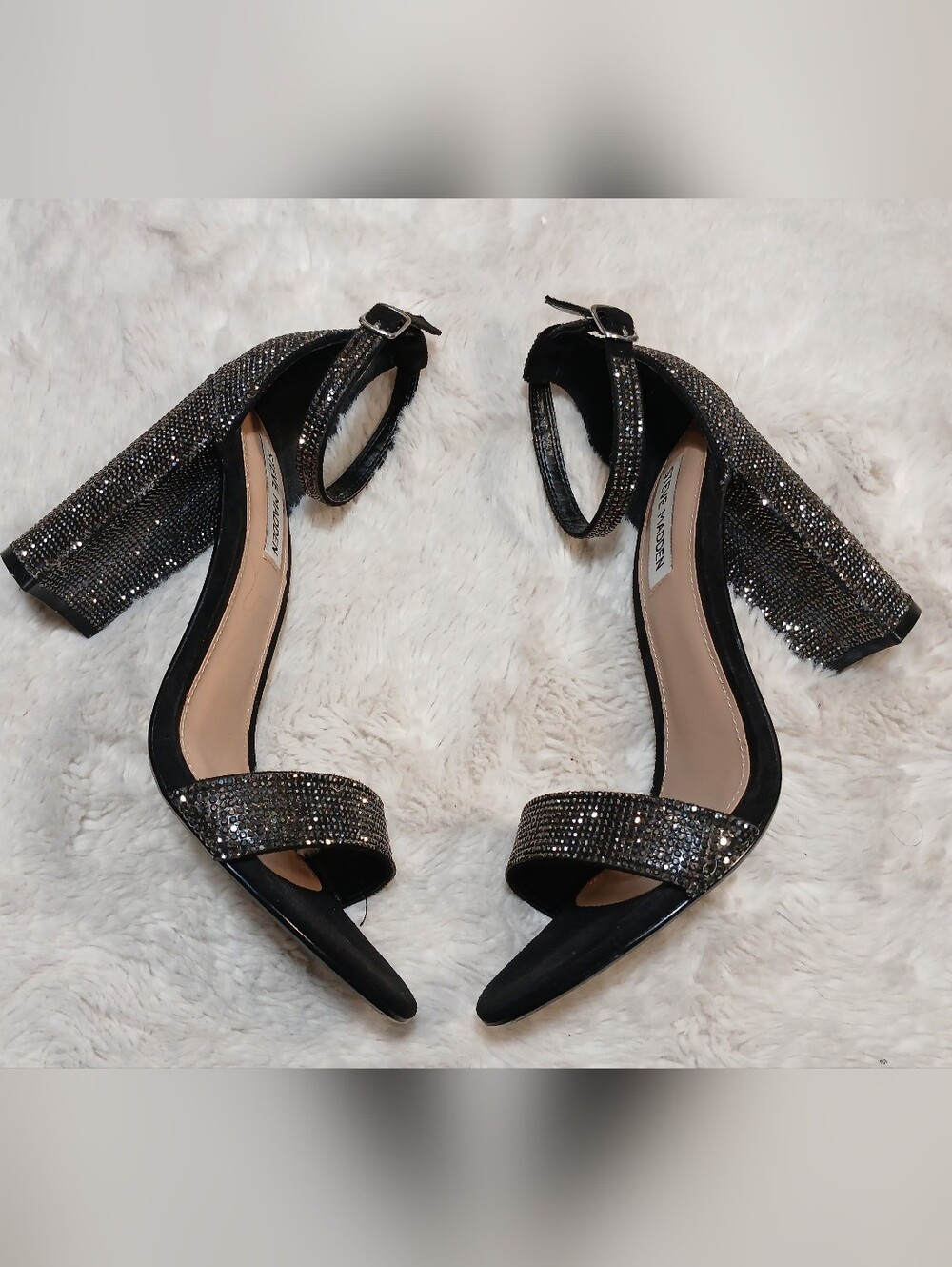 🩷Bundle🩷Steve Madden Black Rhinestone Ankle Strap heels +Black Clutch - Picture 2 of 16